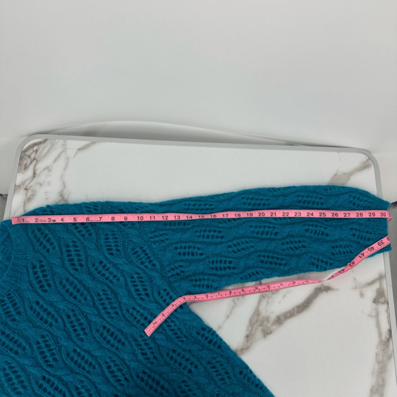 Vintage Mohair Women’s Sweater Size L Open Knit Crew Neck Blue Boho Feminine - Picture 6 of 10